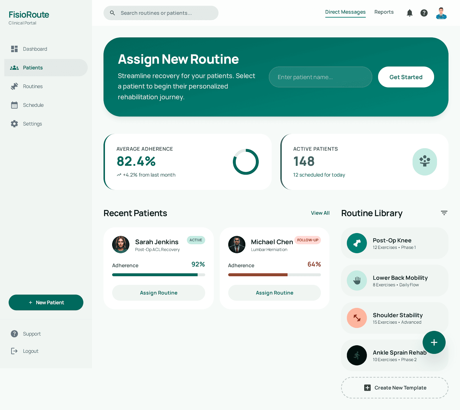 FisioRoute dashboard